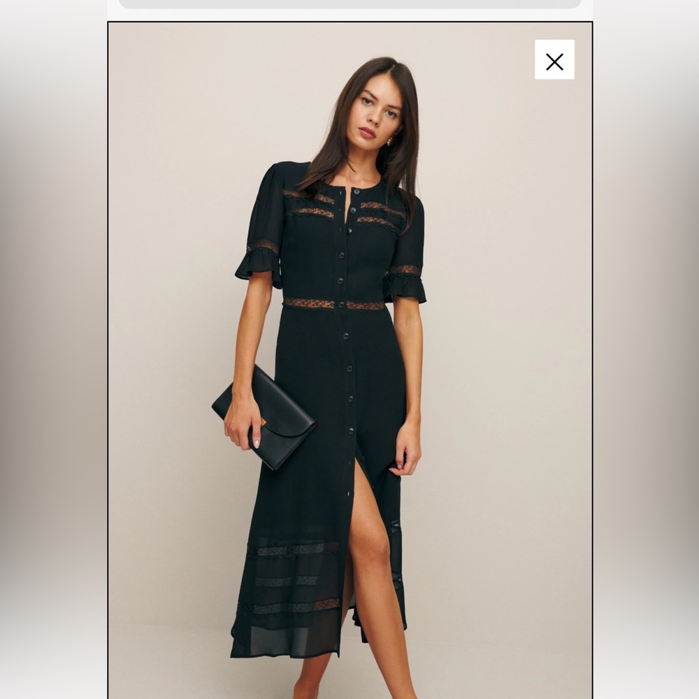 Reformation Black Long Sleeve Lace Dress